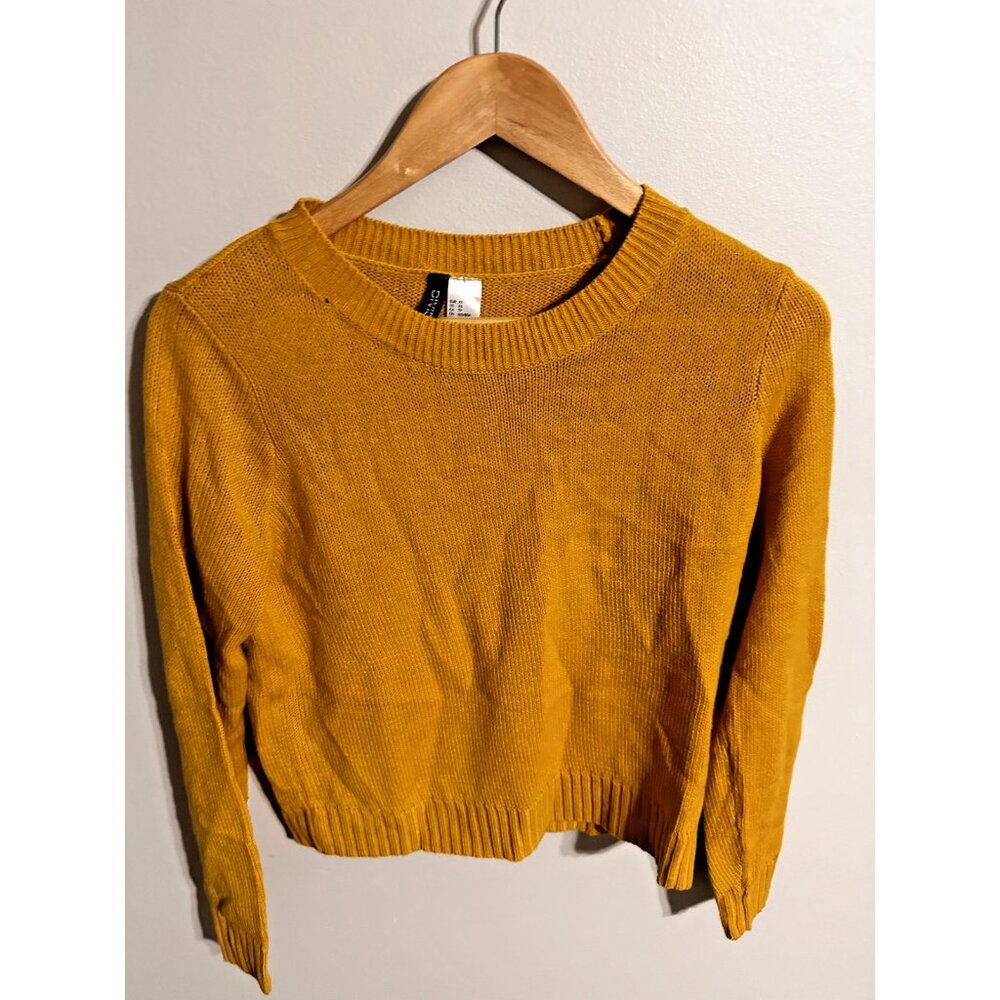 DIVIDED H&M Women's Size XS Crew Neck Yellow Knit Long Sleeve PulloverSweater